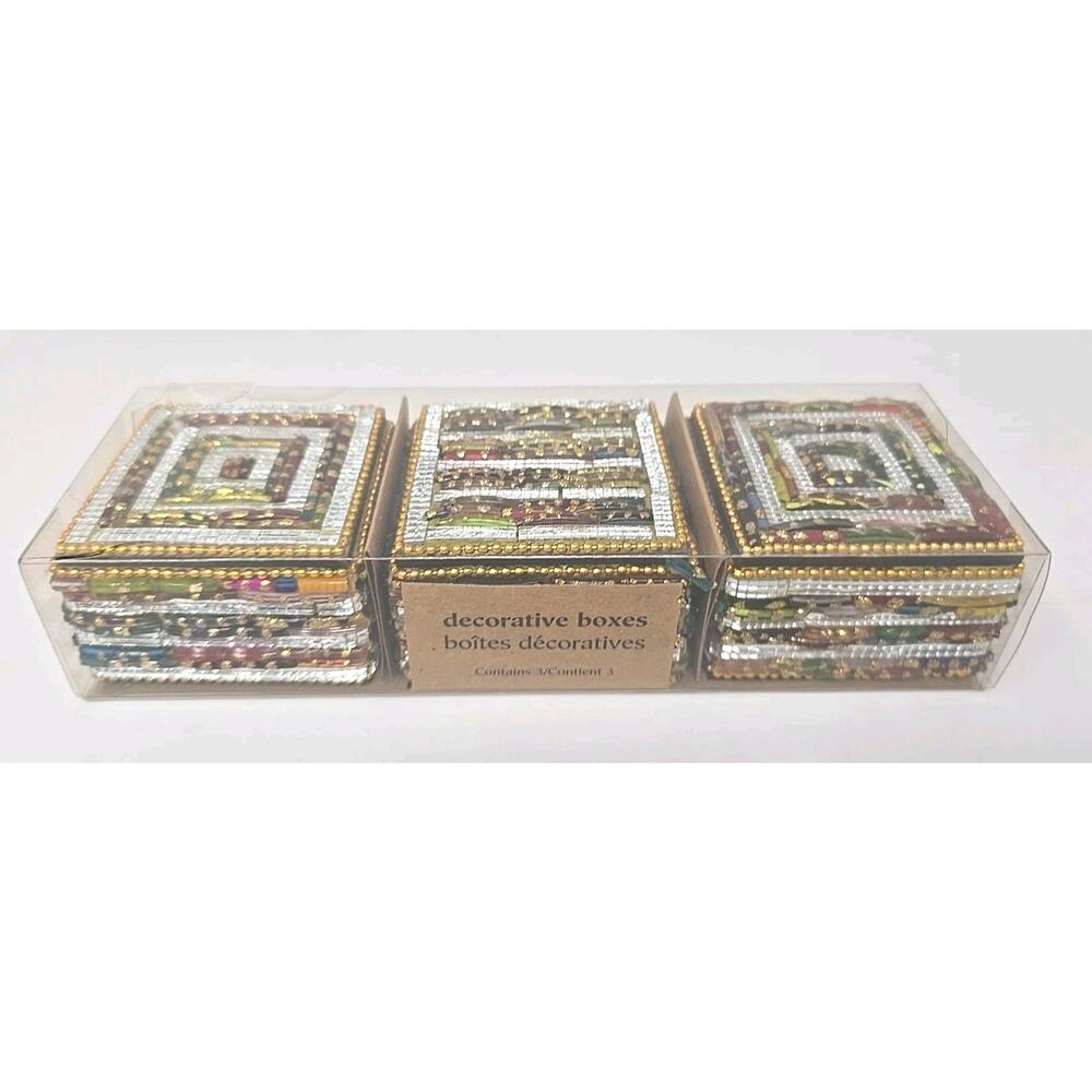 Pier 1 Imports Decorative Boxes ~ Jeweled Square ~ Set Of 3‎ U217